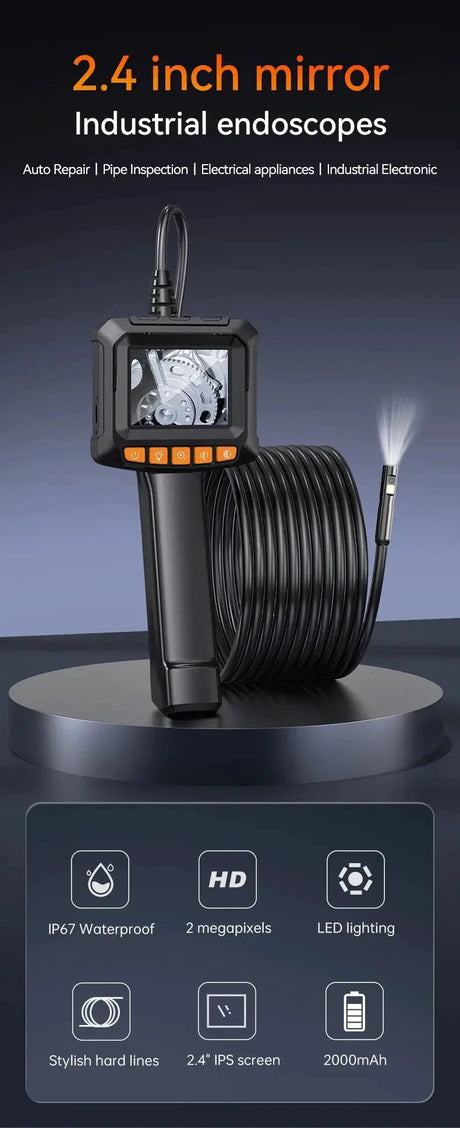 Industrial Endoscope Camera 2.4 Inch IPS LCD 1080P IP67 Waterproof Borescope - stepyours.com