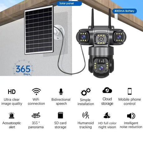 V380PRO 3 Lens WiFi Solar Camera 15MP 360 Outdoor Waterproof CCTV Night Vision - stepyours.com