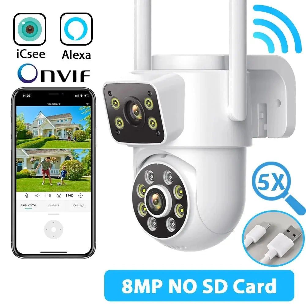 Hooked On 8MP 4K WiFi PTZ Camera Dual Lens Outdoor Security ICSEE App - stepyours.com