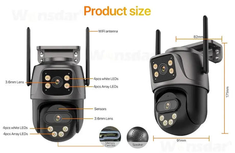 WONSDAR Outdoor WiFi IP Camera - 8x Zoom Triple Lens PTZ With Auto Tracking - stepyours.com