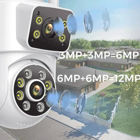 Outdoor Wireless Security IP Camera 6K 12MP Dual Lens PTZ Smart Tracking - stepyours.com