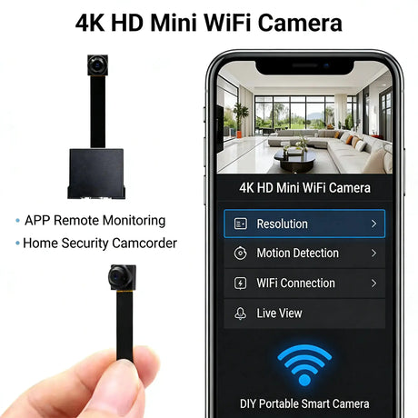 Upgraded Version 4K HD Mini WiFi Camera Supports Remote Viewing Motion Detection Home Nanny Style DIY Camera Supports SD Card