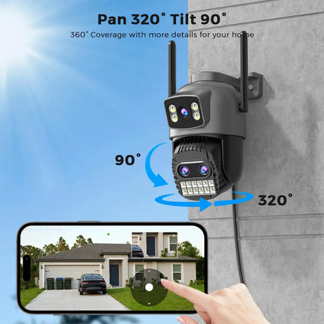 Outdoor Dual Screen IP Camera - 4K 15MP PTZ 10X Zoom AI Human Detection - stepyours.com