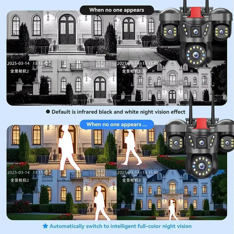Sherway 10K 20MP UHD Outdoor Quad Lens WiFi IP Camera With 360 PTZ Auto Tracking - stepyours.com