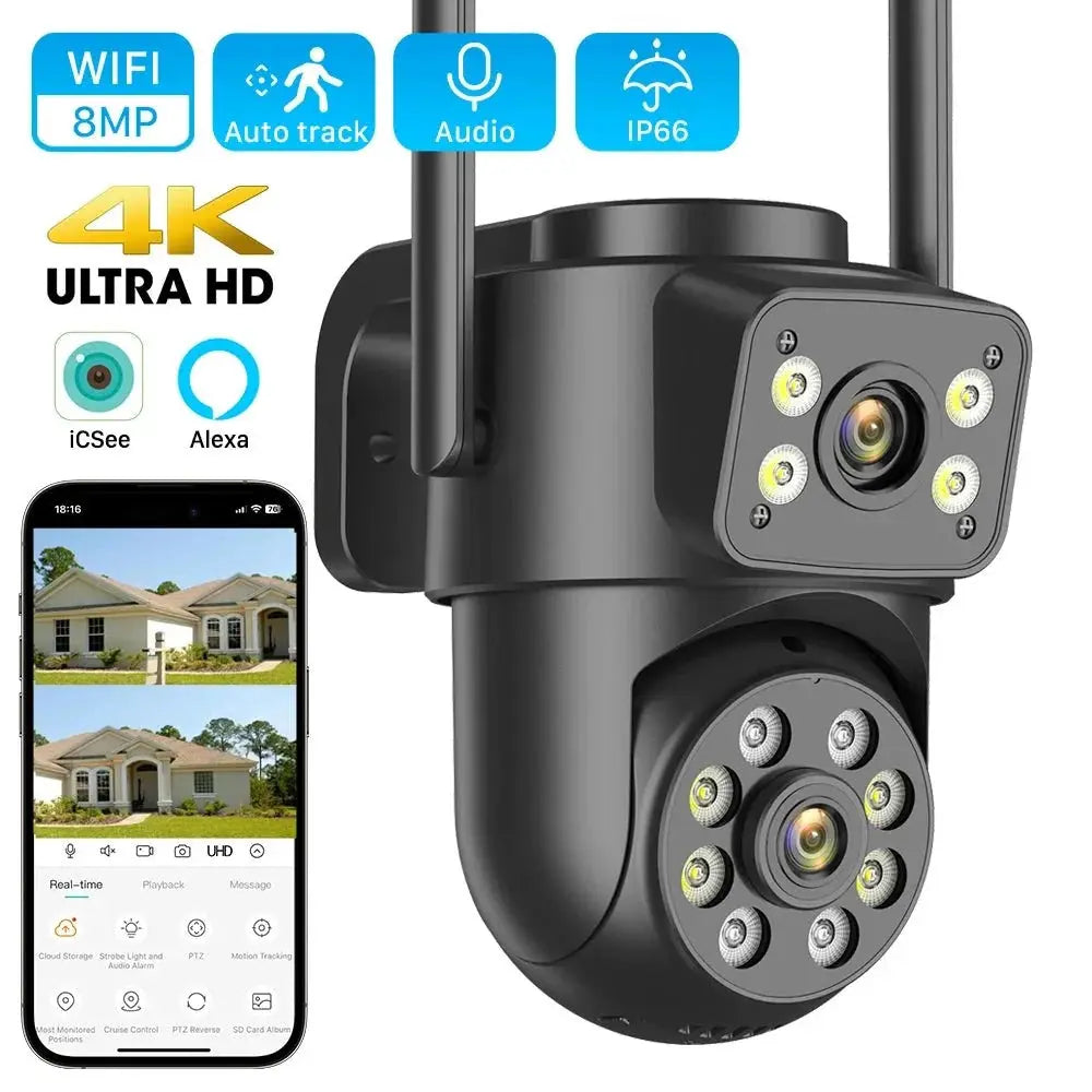 ANBIUX 4K 8MP WiFi Surveillance Camera Dual Lens Outdoor PTZ AI Human Detection - stepyours.com