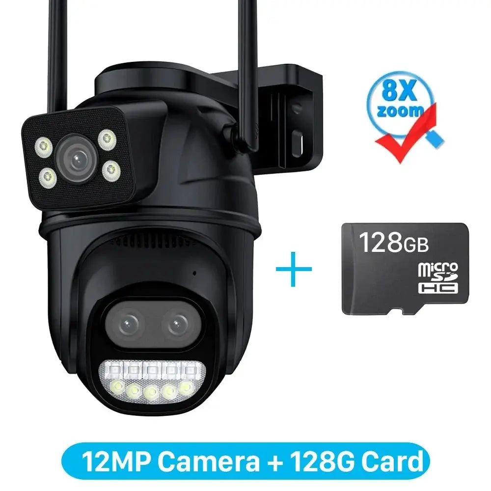 Outdoor WiFi PTZ Camera 8x Optical Zoom Three Lens Dual Screen CCTV IP - stepyours.com