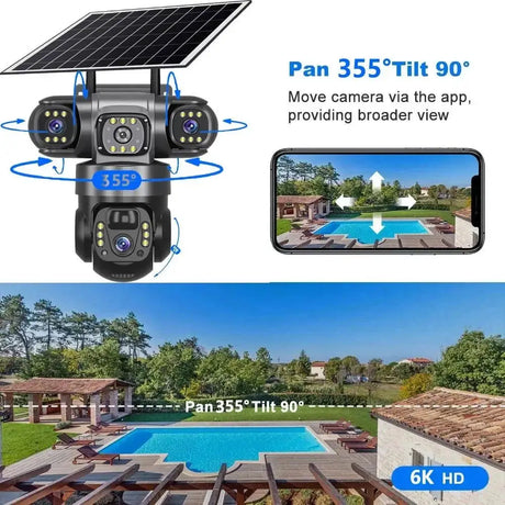 Solar Wireless Security Camera 12MP HD 3 Lens 10X Zoom IP66 Outdoor - stepyours.com