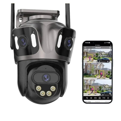 WONSDAR Three Screen WIFI IP Camera Outdoor - Dual Lens AI Human Detection Hooks - stepyours.com