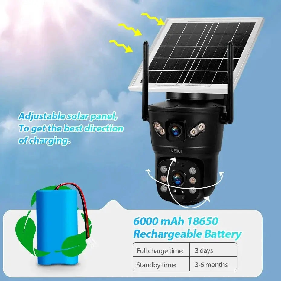 KERUI Outdoor Waterproof Solar Camera 6MP Dual Lens With 4G SIM And WiFi - stepyours.com