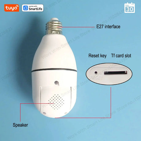 Tuya 1080P 2.4G E27 WiFi Bulb Surveillance Camera Night Vision Two Way Audio - stepyours.com