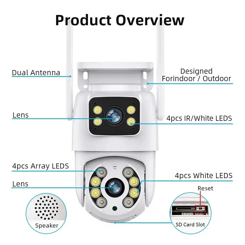 Tuya 8MP WiFi PTZ IP Camera With Dual Lens And Dual Screen Night Vision Outdoor - stepyours.com