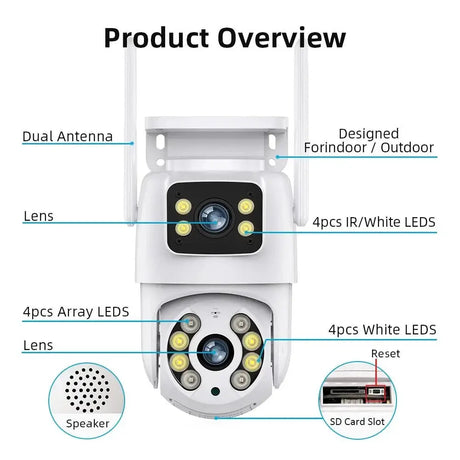 Tuya 8MP WiFi PTZ IP Camera With Dual Lens And Dual Screen Night Vision Outdoor - stepyours.com