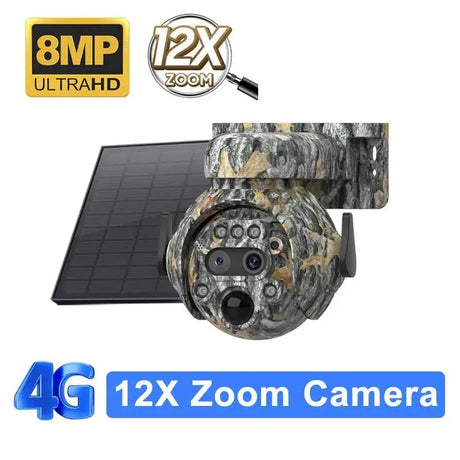 Shiwojia 12X Zoom 4K Solar Camera With Dual Lens 4G 360 Degree View - stepyours.com