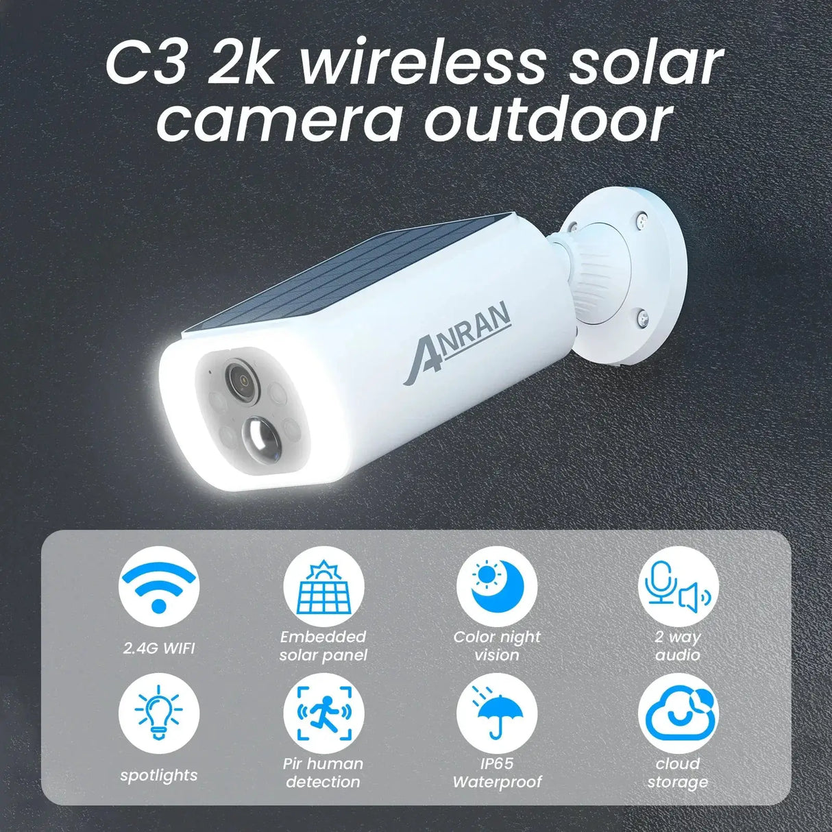 ANRAN 2K Wireless Solar Outdoor Camera Humanoid Detection Night Vision - stepyours.com