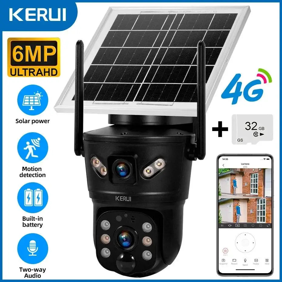 KERUI Outdoor Waterproof Solar Camera 6MP Dual Lens With 4G SIM And WiFi - stepyours.com