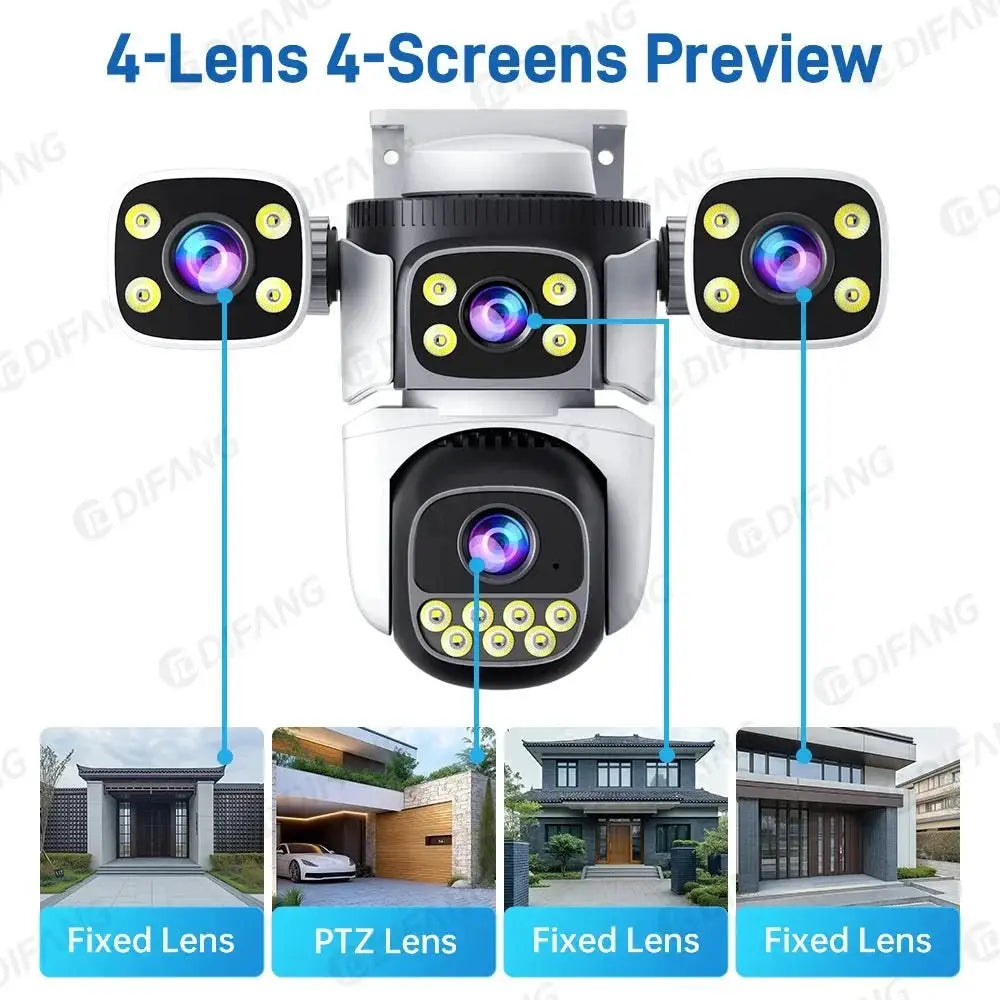Outdoor WiFi PTZ CCTV Camera With 5X Zoom Four Lens Night Vision - stepyours.com