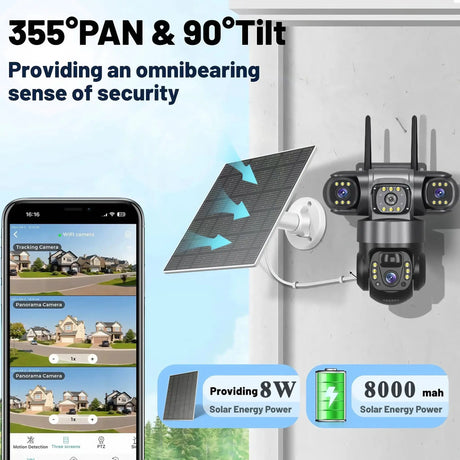 V380PRO 3 Lens WiFi Solar Camera 15MP 360 Outdoor Waterproof CCTV Night Vision - stepyours.com