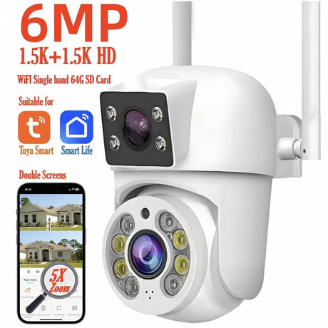 Tuya 8MP WiFi IP Camera PTZ Dual Lens Dual Screen Color Night Vision AI Alerts - stepyours.com