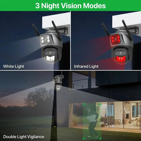 6K 9MP Outdoor Tri - Lens WiFi IP Camera - Auto Tracking And Dual Screen - stepyours.com