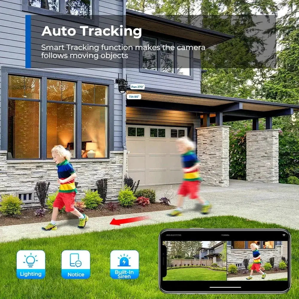 Outdoor WiFi PTZ Camera 8x Optical Zoom Three Lens Dual Screen CCTV IP - stepyours.com