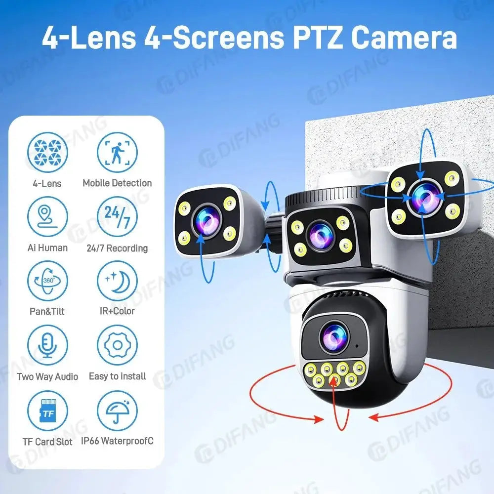 Outdoor WiFi PTZ CCTV Camera With 5X Zoom Four Lens Night Vision - stepyours.com