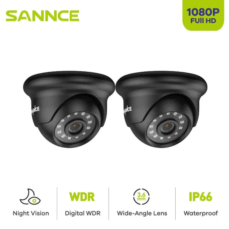 SANNCE 2Pcs AHD 1080P CCTV Security Cameras Set Black