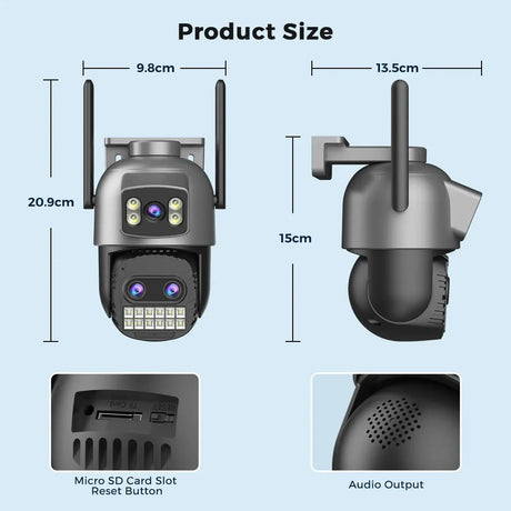 Outdoor Dual Screen IP Camera - 4K 15MP PTZ 10X Zoom AI Human Detection - stepyours.com