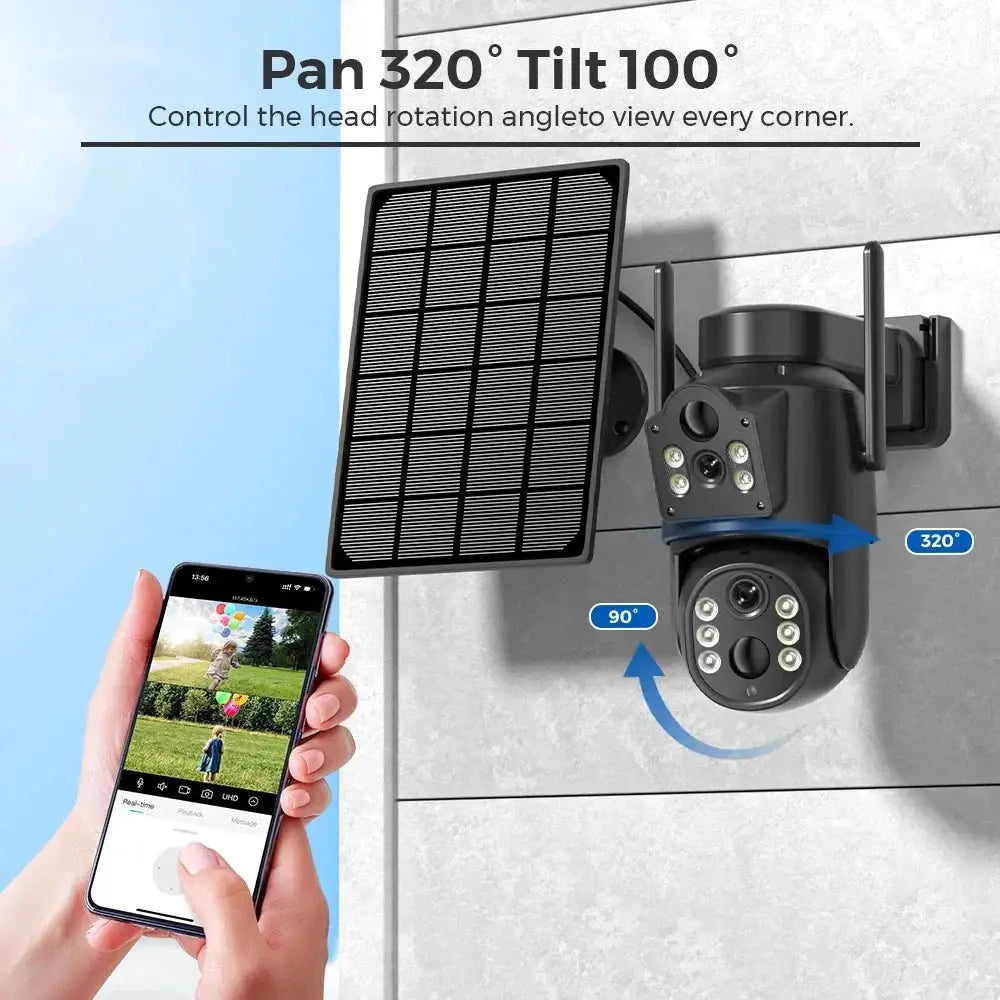 8MP 4K Solar WiFi Outdoor Camera Built In Battery Dual Lens 2K Surveillance - stepyours.com