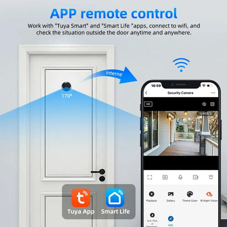 Awapow Tuya Door Peephole Viewer Smart Wifi Video Doorbell 2.4G/5G Mini Camera 170° Angle Night Vision 1080P Motion Detection by stepyours.com