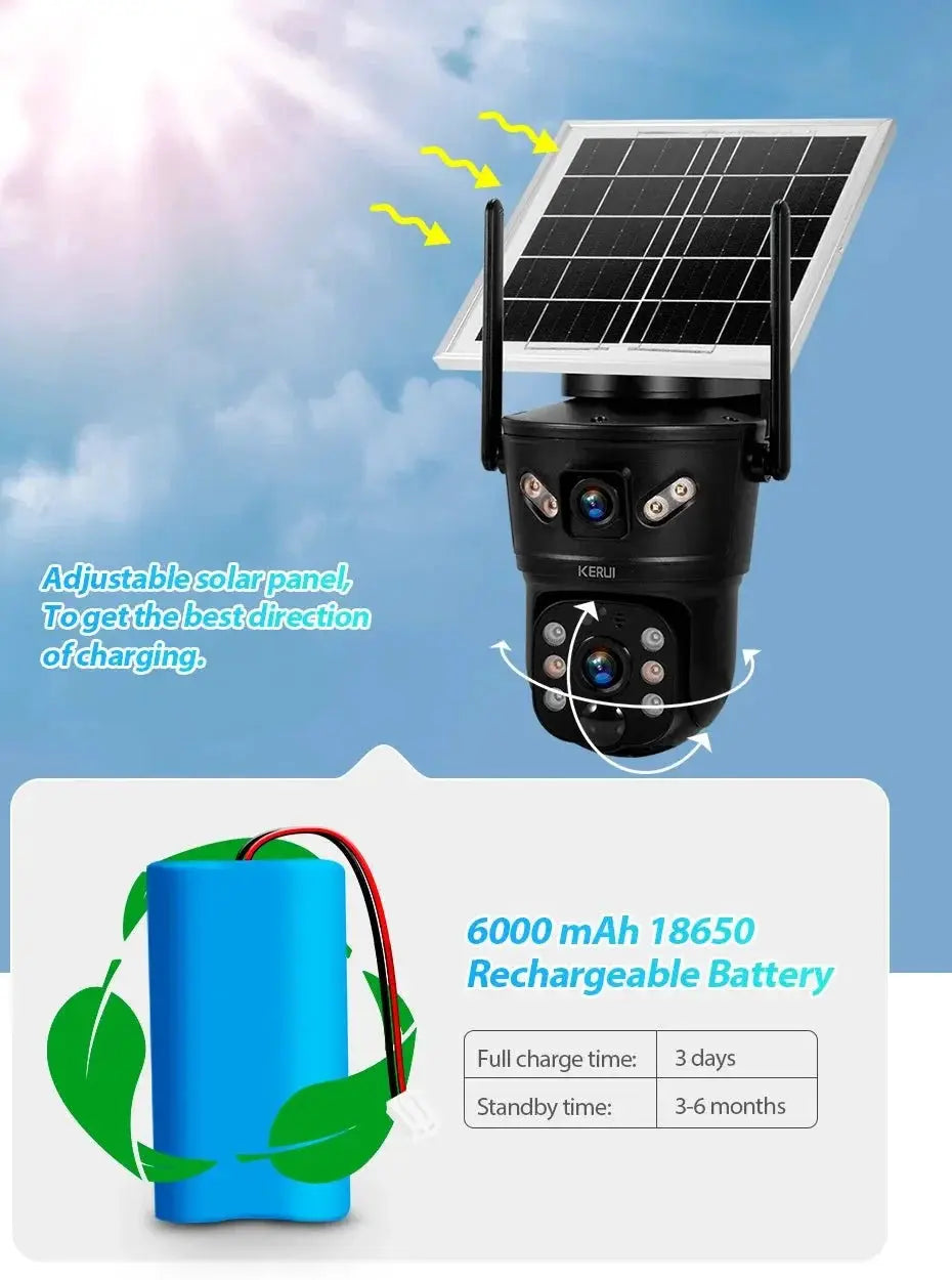 KERUI Outdoor Waterproof Solar Camera 6MP Dual Lens With 4G SIM And WiFi - stepyours.com