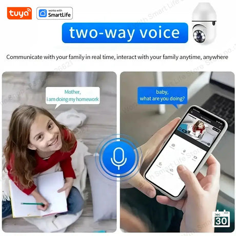 Tuya 1080P 2.4G E27 WiFi Bulb Surveillance Camera Night Vision Two Way Audio - stepyours.com