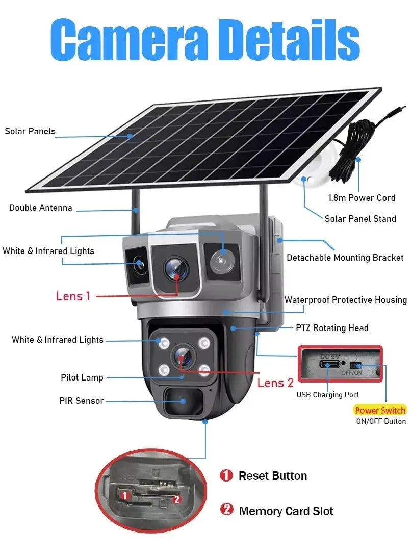 Solar Powered Dual Lens WiFi CCTV Camera With 12MP 10X Zoom PTZ IP66 Outdoor - stepyours.com