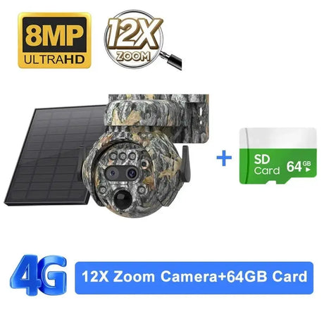 Shiwojia 12X Zoom 4K Solar Camera With Dual Lens 4G 360 Degree View - stepyours.com