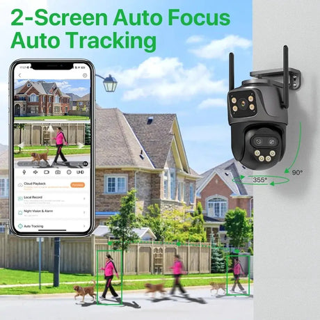 6K 9MP Outdoor Tri - Lens WiFi IP Camera - Auto Tracking And Dual Screen - stepyours.com