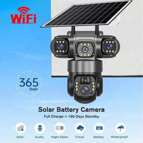 Solar Wireless Security Camera 12MP HD 3 Lens 10X Zoom IP66 Outdoor - stepyours.com