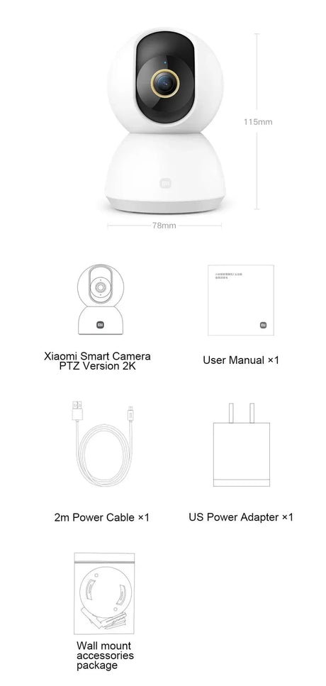 Xiaomi Home Security PTZ 2K Camera Color Night Vision AI Detection Hooks - stepyours.com