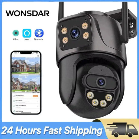 WONSDAR Dual Lens PTZ WiFi Camera Outdoor AI Security iCSee.add Hooks - stepyours.com