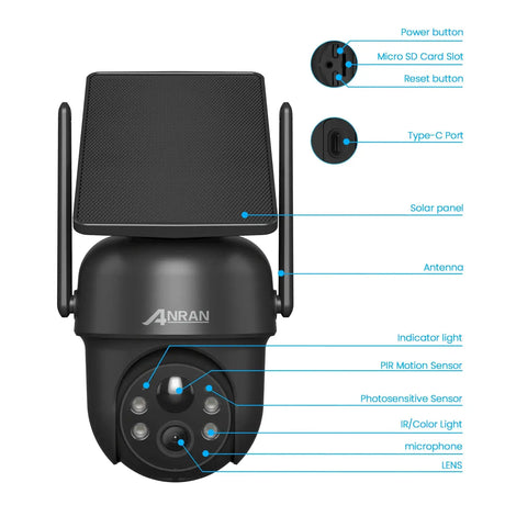 ANRAN Solar Camera Q4 3MP 5MP Outdoor Wireless Battery Security With Solar Power - stepyours.com
