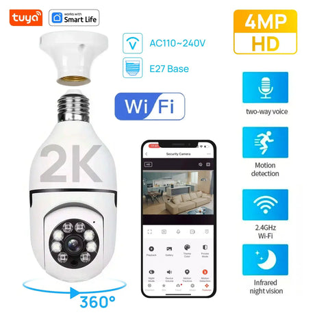 Tuya 1080P 2.4G E27 WiFi Bulb Surveillance Camera Night Vision Two Way Audio - stepyours.com