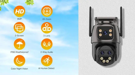 WONSDAR Outdoor WiFi IP Camera - 8x Zoom Triple Lens PTZ With Auto Tracking - stepyours.com