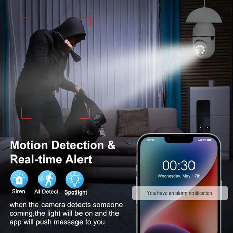 Night Vision WiFi Camera Bulb With Full Color Tracking Zoom