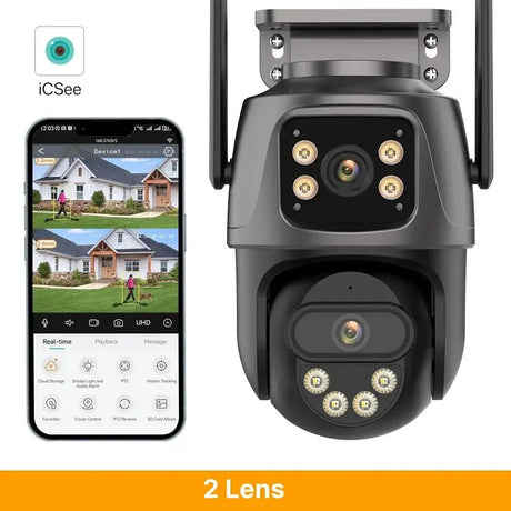 WONSDAR Three Screen WIFI IP Camera Outdoor - Dual Lens AI Human Detection Hooks - stepyours.com
