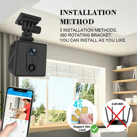 5MP Mini Camera 4G IP CCTV Two Way Audio 3000mAh Battery 64GB Night Vision - stepyours.com