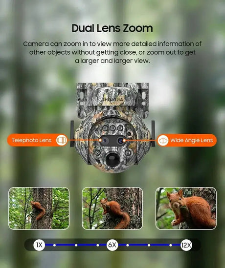 Shiwojia 12X Zoom 4K Solar Camera With Dual Lens 4G 360 Degree View - stepyours.com