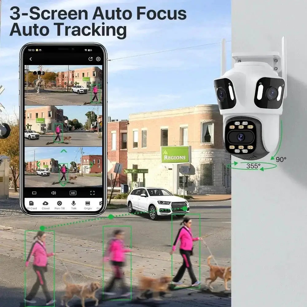 WONSDAR Three Lens Three Screen IP Camera - AI Auto Tracking For Total Security - stepyours.com