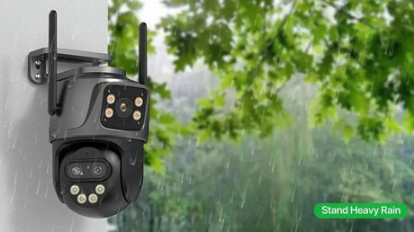 6K 9MP Outdoor Tri - Lens WiFi IP Camera - Auto Tracking And Dual Screen - stepyours.com