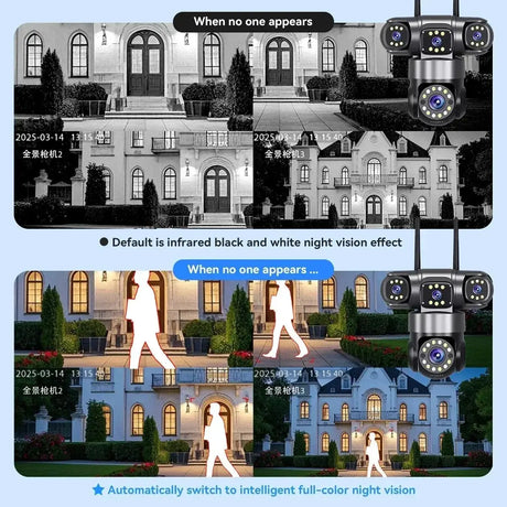 10K 20MP Outdoor WiFi Security Camera 360 Degree PTZ With 4 Lenses And 16X Zoom - stepyours.com