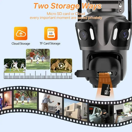 WONSDAR Three Screen WIFI IP Camera Outdoor - Dual Lens AI Human Detection Hooks - stepyours.com