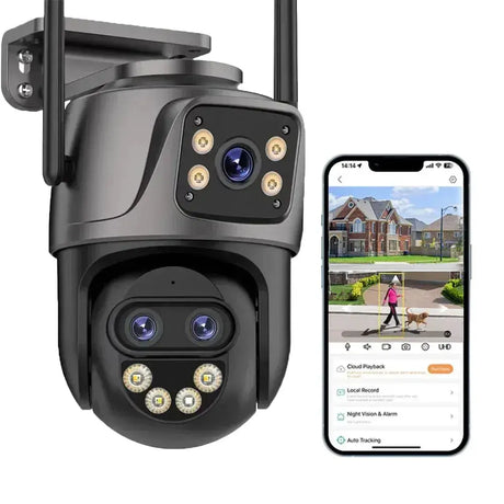 WONSDAR Outdoor WiFi IP Camera - 8x Zoom Triple Lens PTZ With Auto Tracking - stepyours.com