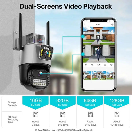 Outdoor WiFi PTZ Camera 8MP Dual - Lens 4K AI Tracking Dual Screen Night Vision - stepyours.com